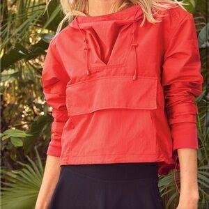 Sweaty Betty Nomad Pullover, hoodie jacket, tulip red, linen & organic cotton, S